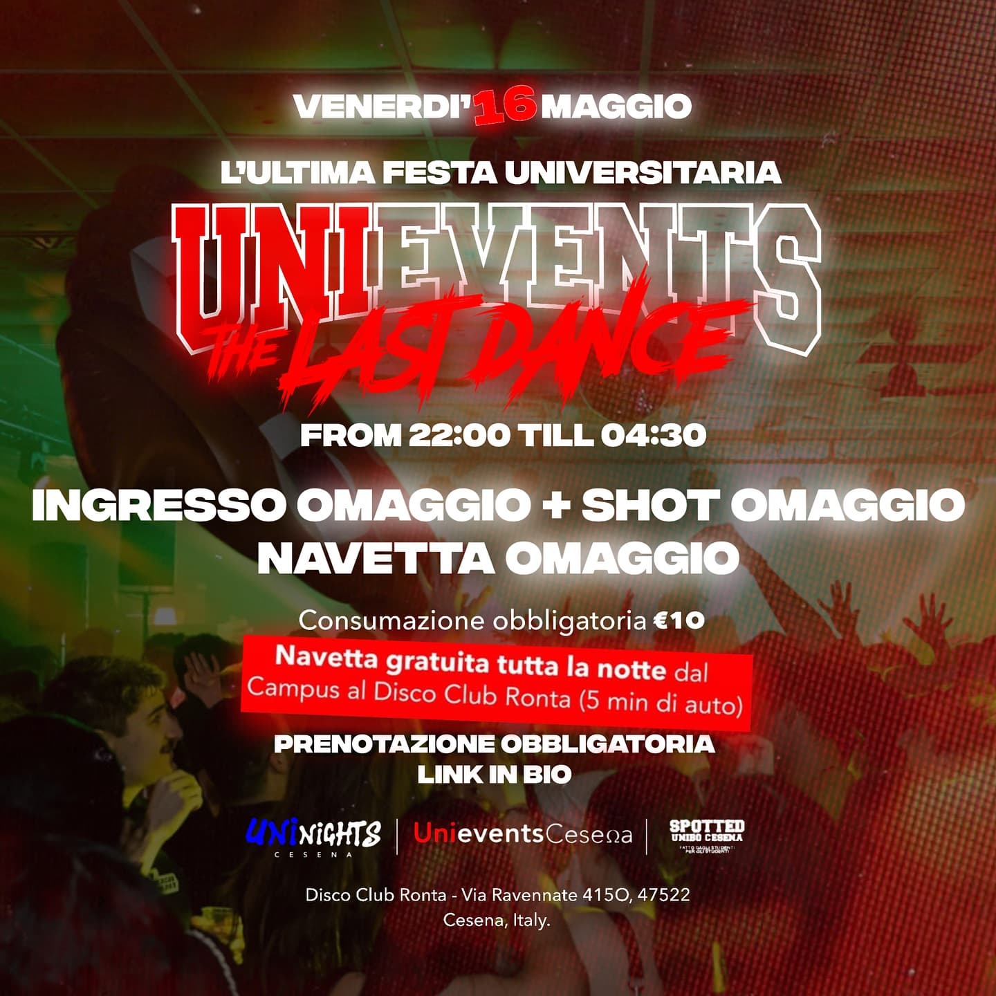Post: UNIEVENTS PROJECT X - L’ULTIMA FESTA UNIVERSITARIA - LAST DANCE🎉

🗓️ • Venerdì 16 Maggio
⏰ • Dalle 22:00 alle 04:30
📍 • Disco Club Ronta,…