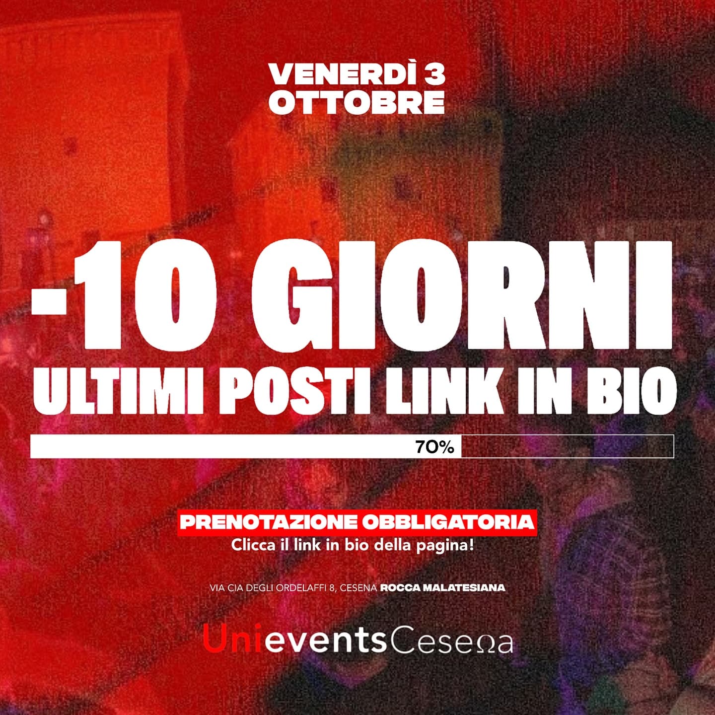 Post: UNIEVENTS FESTIVAL - LA FESTA UNIVERSITARIA ALLA ROCCA DI CESENA🎉 🚨

🗓️ • Venerdì 3 Ottobre
⏰ • Dalle 20:00 alle 01:30
📍 • Rocca Malates…