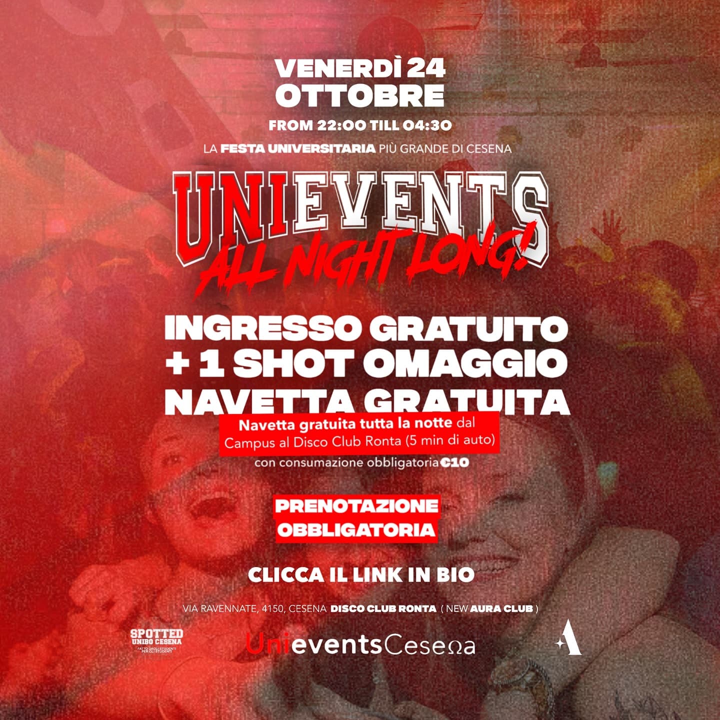 Post: UNIEVENTS ALL NIGHT LONG - LA PRIMA DELL’ANNO🎉

🗓️ • Venerdì 24 Ottobre
⏰ • Dalle 22:00 alle 04:30
📍 • @aura.club.cesena ex Disco Club Ro…