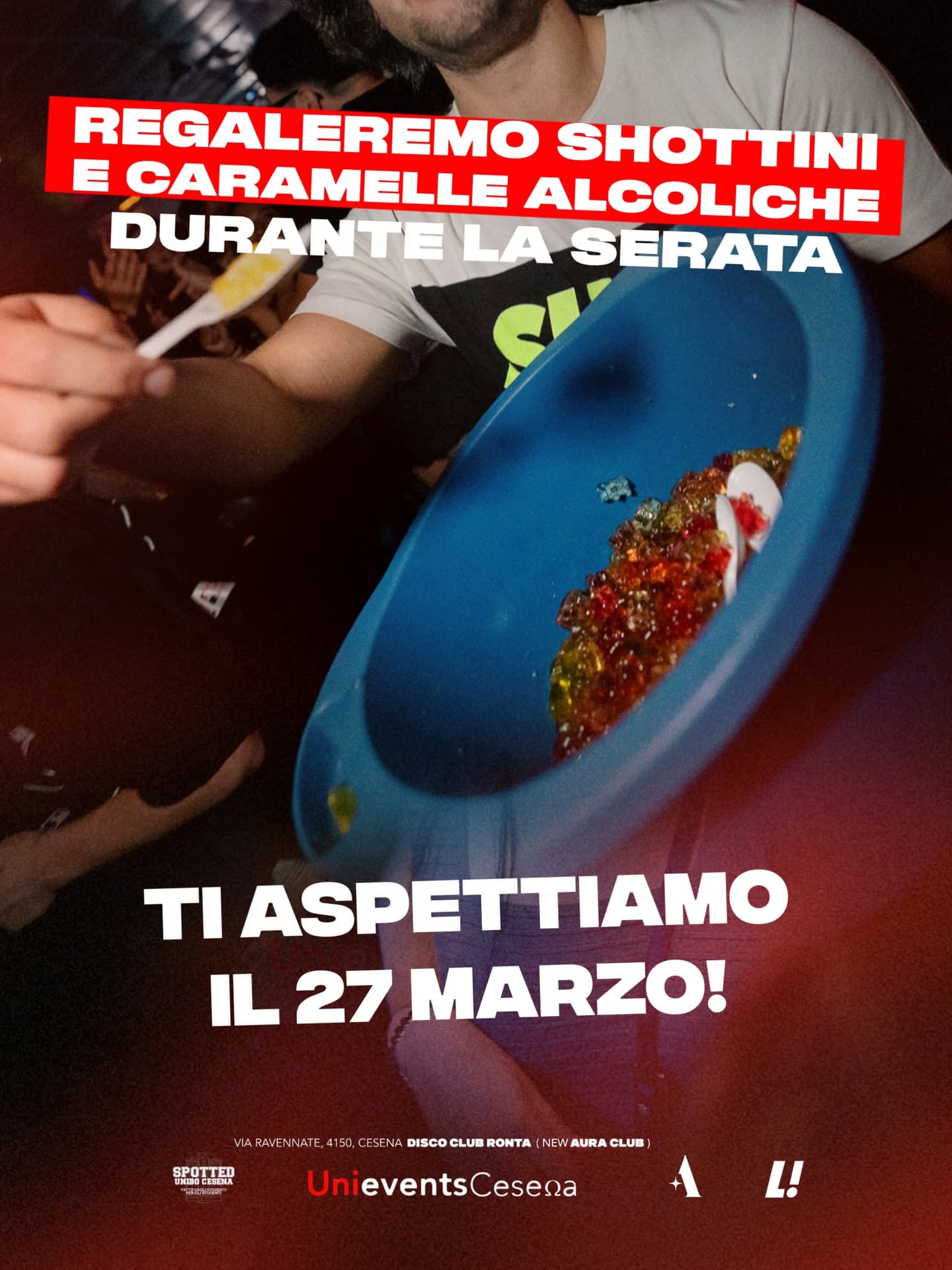 Post: Durante la serata la nostra mascotte ti regalerà SHOTTINI e CARAMELLE ALCOLICHE! PRENOTAZIONE GRATUITA LINK IN BIO❤️✨
