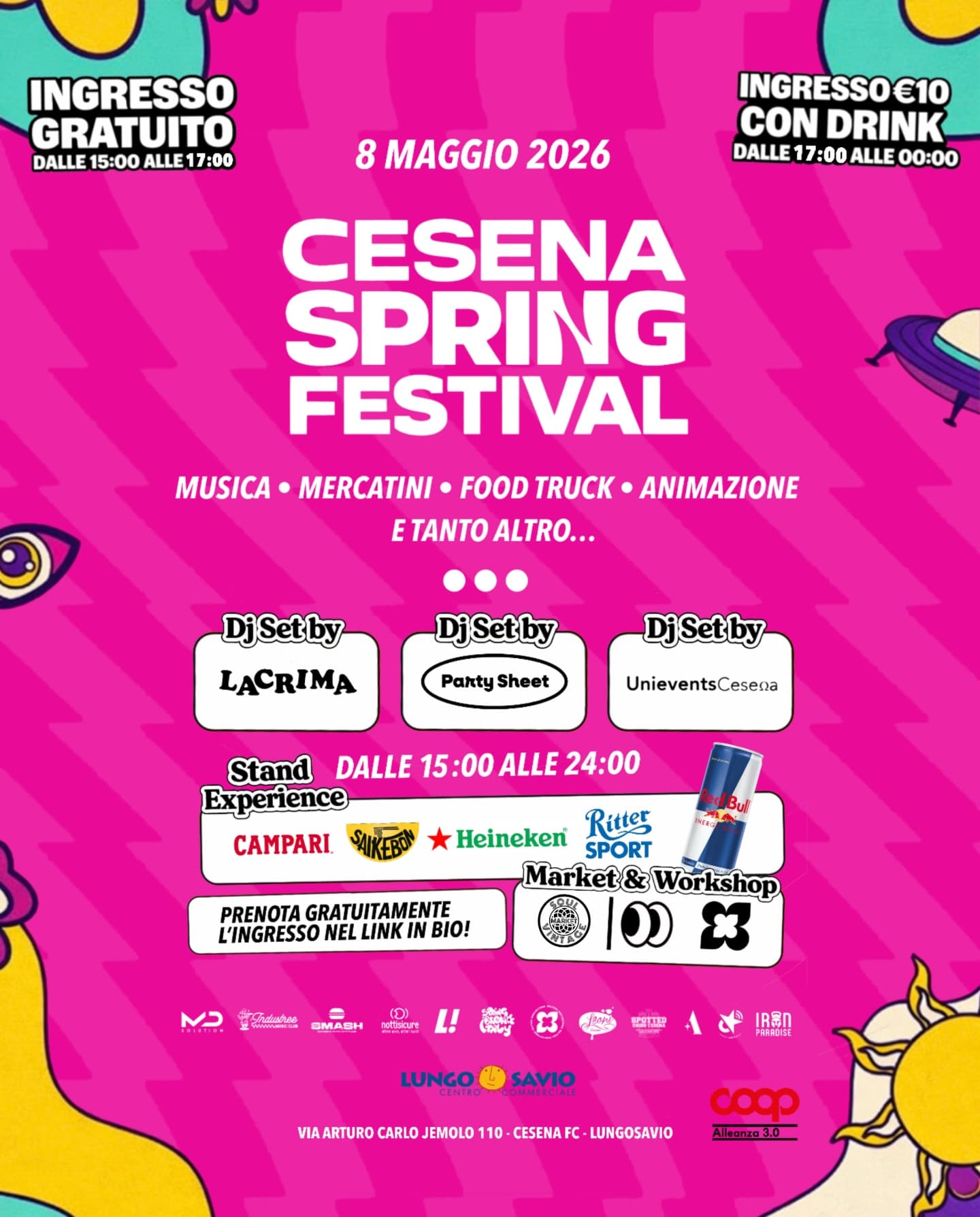 Post: 🔥 CESENA SPRING FESTIVAL 🔥🌸
🗓️ 8 MAGGIO 
🕒 15:00 – 00:00
📍 Tetto panoramico Lungosavio, Via Arturo Carlo Jemolo, 110, 47522, Cesena FC…