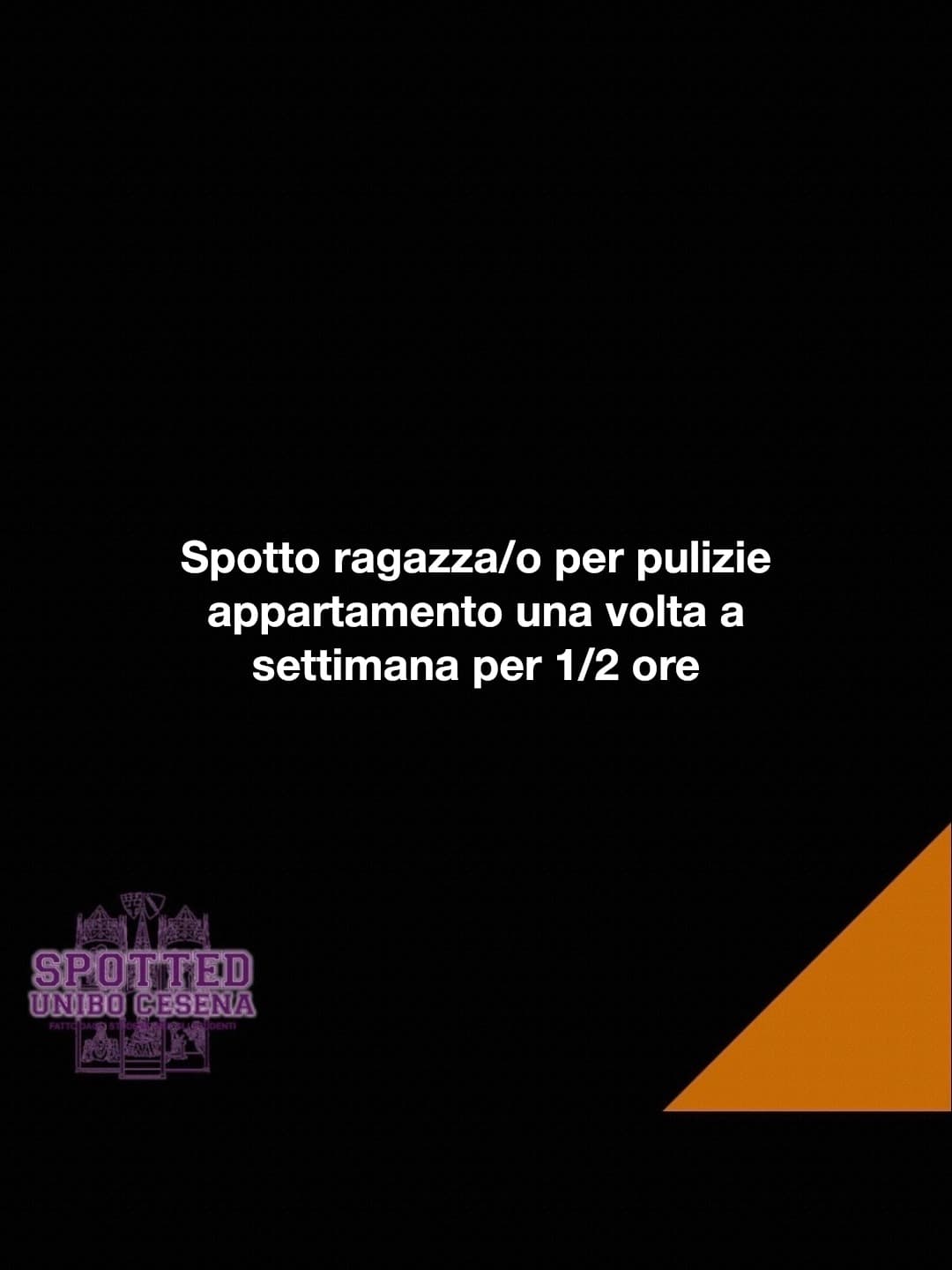 Post: Spotto ragazza/o per pulizie appartamento una volta a settimana per 1/2 ore

#spotted #Cesena #unibo #cesenaspotted
