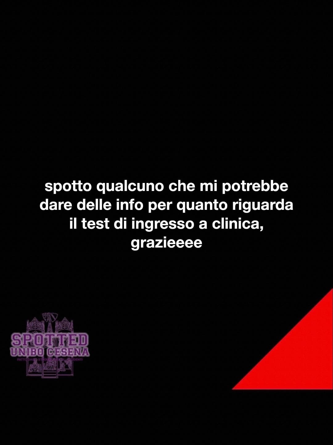 Post: spotto qualcuno che mi potrebbe dare delle info per quanto riguarda il test di ingresso a clinica, grazieeee

#spotted #Cesena #unibo #ces…