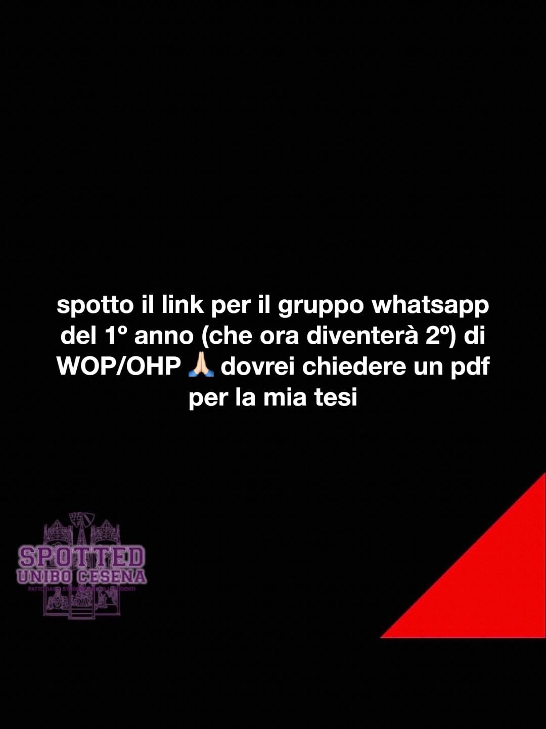 Post: spotto il link per il gruppo whatsapp del 1º anno (che ora diventerà 2º) di WOP/OHP 🙏🏻 dovrei chiedere un pdf per la mia tesi

#spotted …