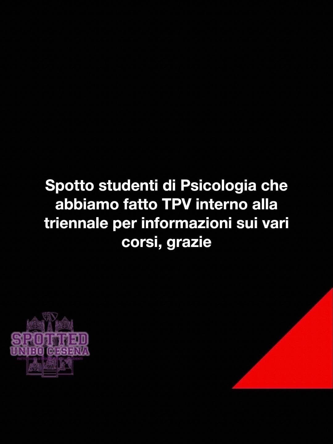 Post: Spotto studenti di Psicologia che abbiamo fatto TPV interno alla triennale per informazioni sui vari corsi, grazie

#spotted #Cesena #unib…