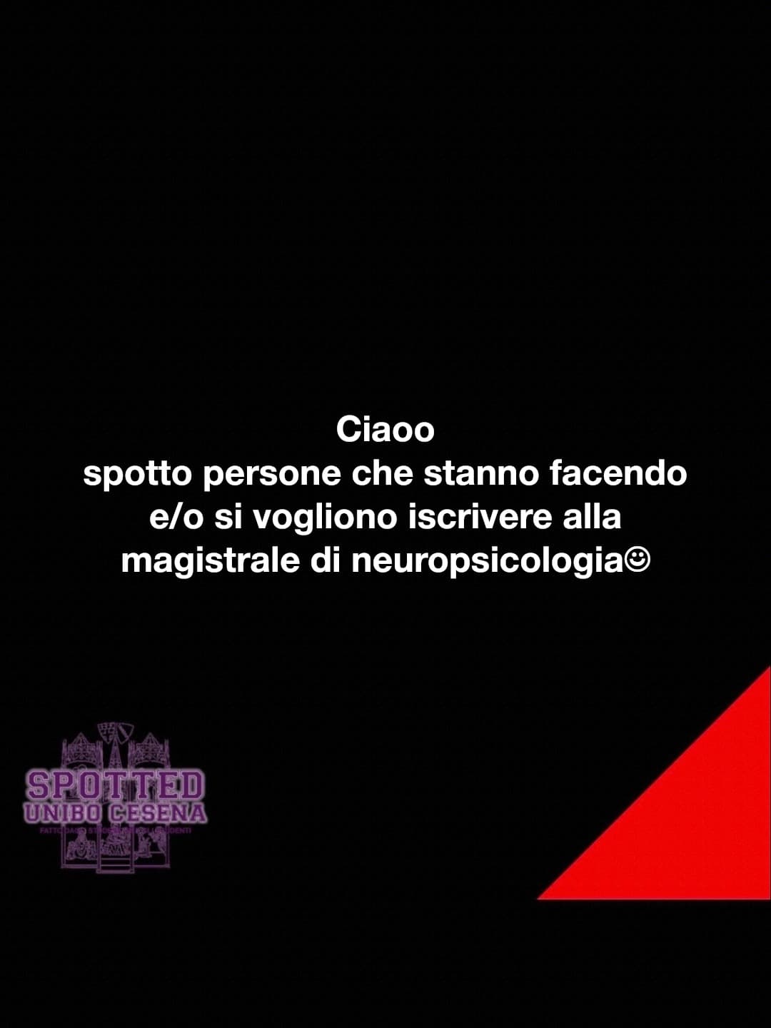 Post: Ciaoo
spotto persone che stanno facendo e/o si vogliono iscrivere alla magistrale di neuropsicologia☺️

#spotted #Cesena #unibo #cesenasp…