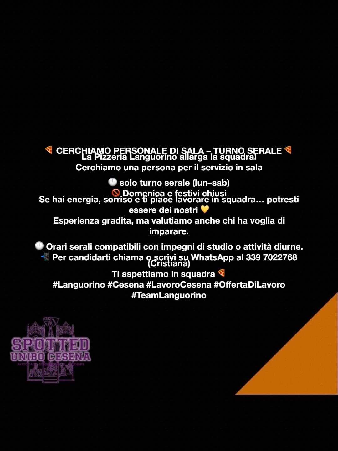 Post: 🍕 CERCHIAMO PERSONALE DI SALA – TURNO SERALE 🍕
La Pizzeria Languorino allarga la squadra!
Cerchiamo una persona per il servizio in sala…