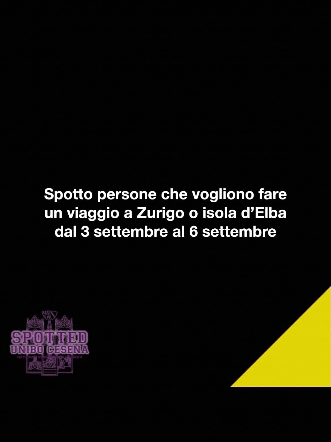 Post: Spotto persone che vogliono fare un viaggio a Zurigo o isola d’Elba dal 3 settembre al 6 settembre

#spotted #Cesena #unibo #cesenaspotted